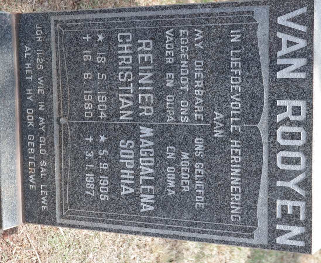 ROOYEN Reinier Christian, van 1904-1980 &amp; Magdalena Sophia 1905-1987