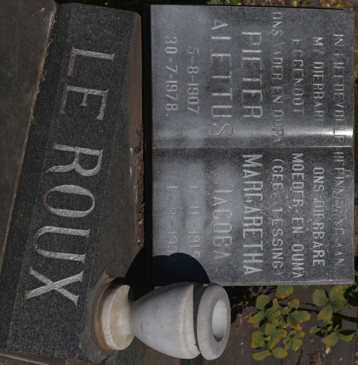 ROUX Pieter Alettus, le 1907-1978 &amp; Margaretha Jacoba LESSING 1915-1997