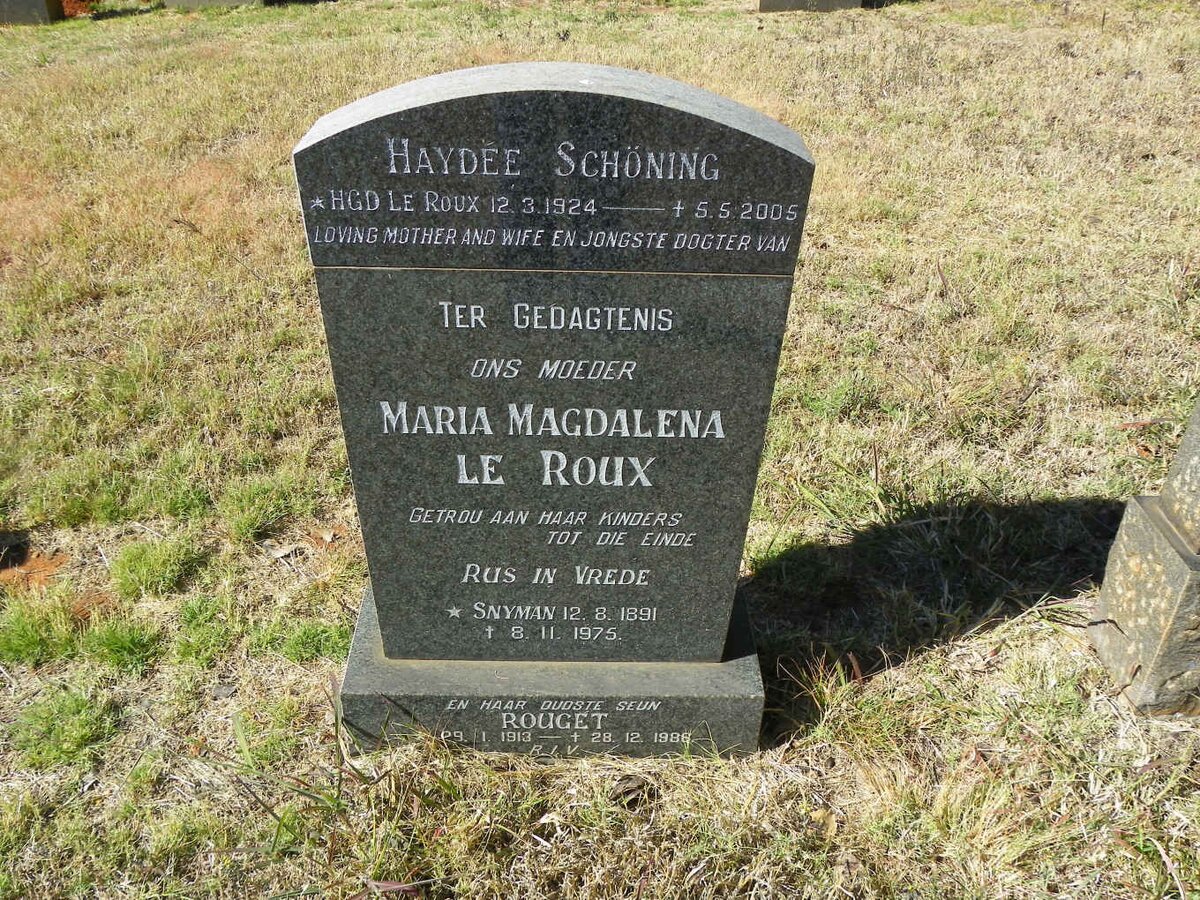 ROUX Maria Magdalena, le nee SNYMAN 1891-1975 :: LE ROUX Rouget 1913-1986