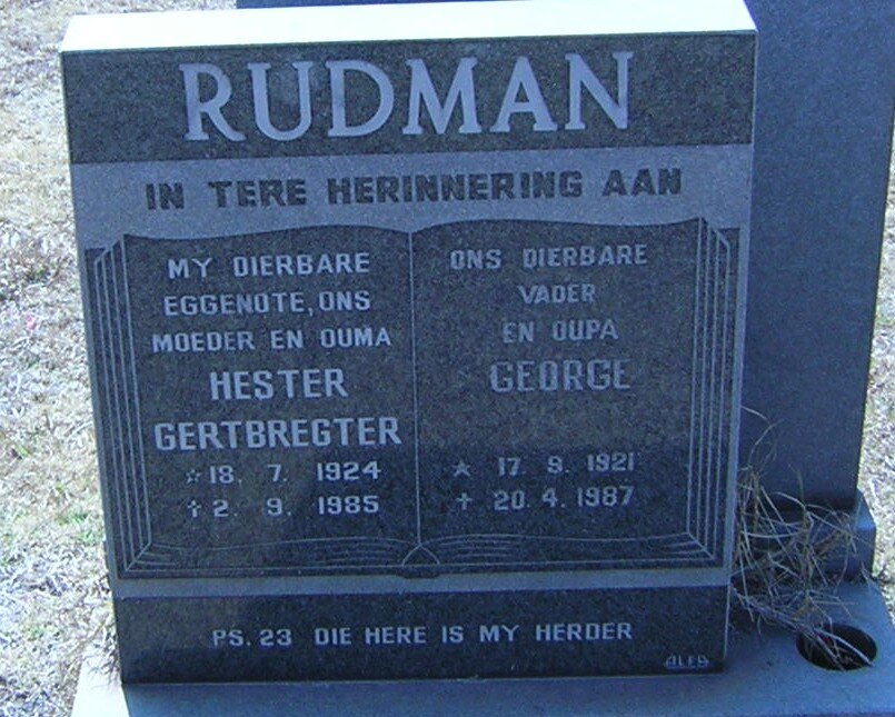RUDMAN George 1921-1987 &amp; Hester Gertbregter 1924-1985