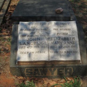 SAWYER John Langridge -1957 &amp; Elizabeth Mary-Anne -1961