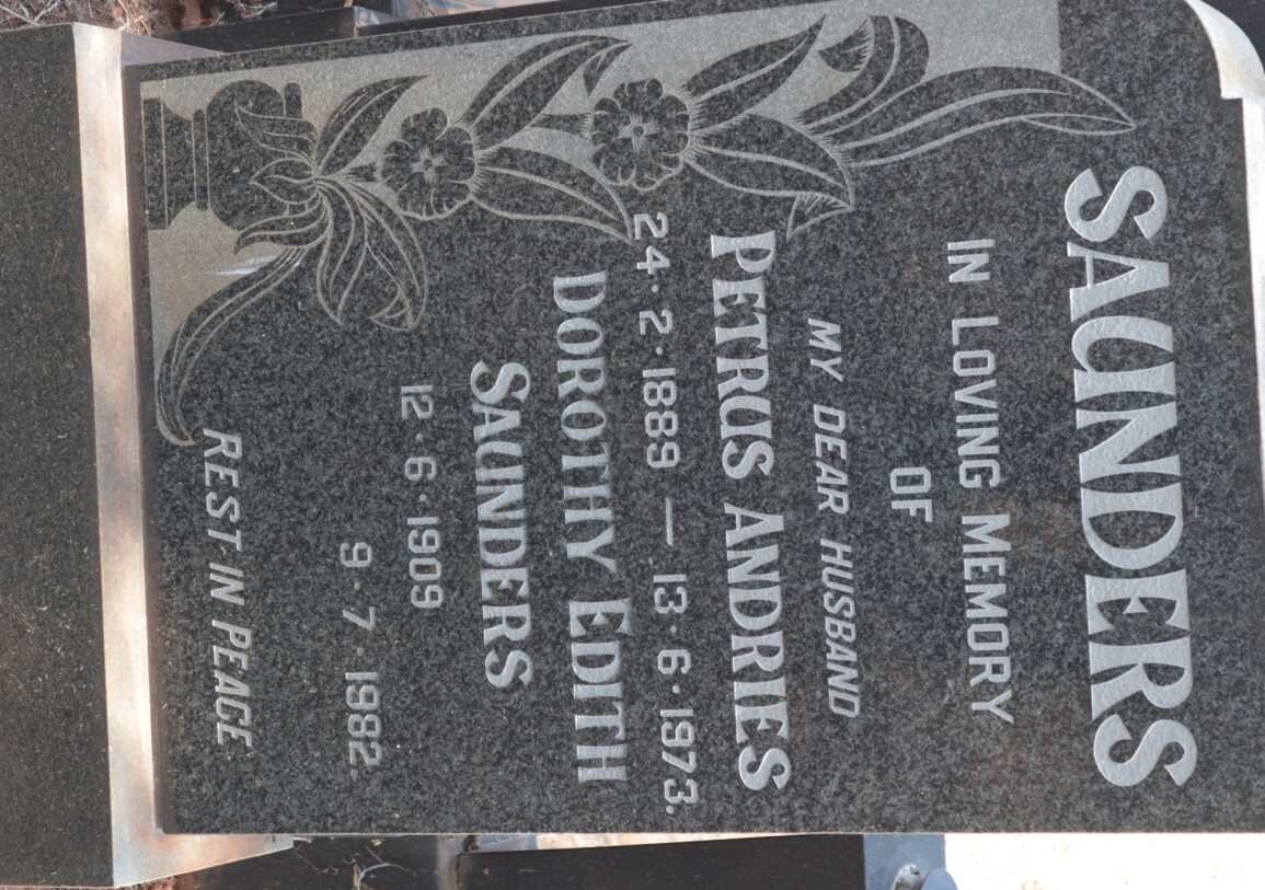 SAUNDERS Petrus Andries 1889-1973 &amp; Dorothy Edith 1909-1982