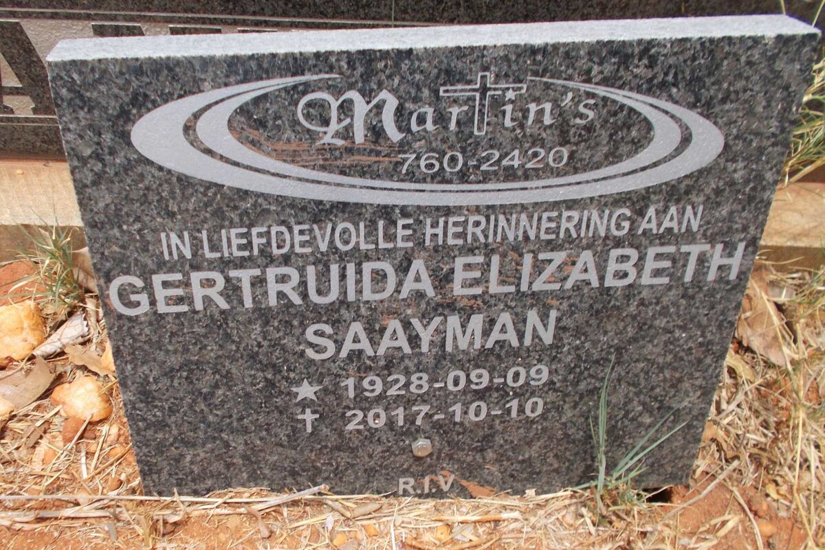 SAAYMAN Gertruida Elizabeth 1928-2017