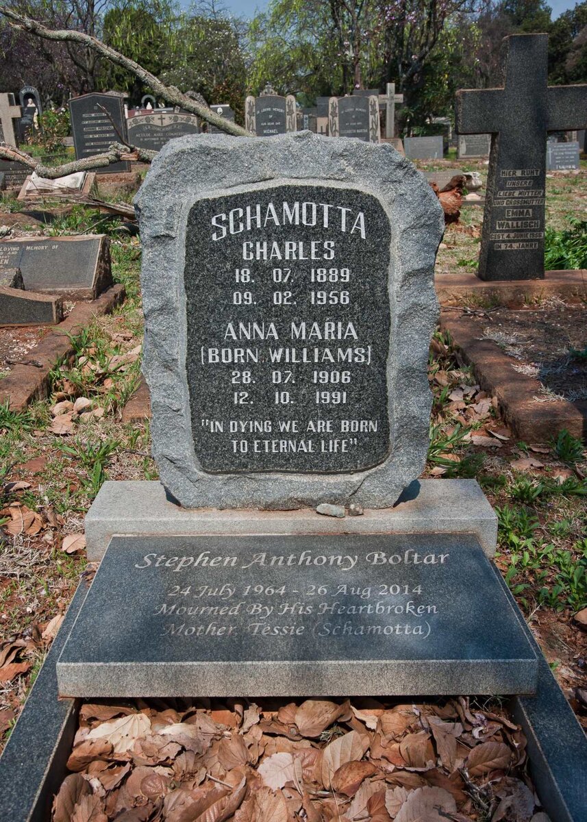 SCHAMOTTA Charles 1889-1956 &amp; Anna Maria WILLIAMS 1906-1991 :: BOLTAR Stephen Anthony 1964-2014