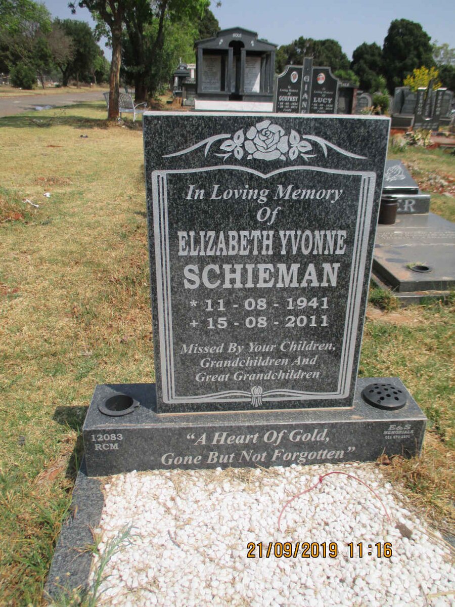 SCHIEMAN Elizabeth Yvonne 1941-2011