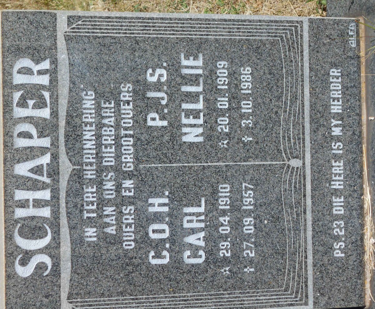 SCHAPER C.O.H. 1910-1957 &amp; P.J.S. 1909-1986