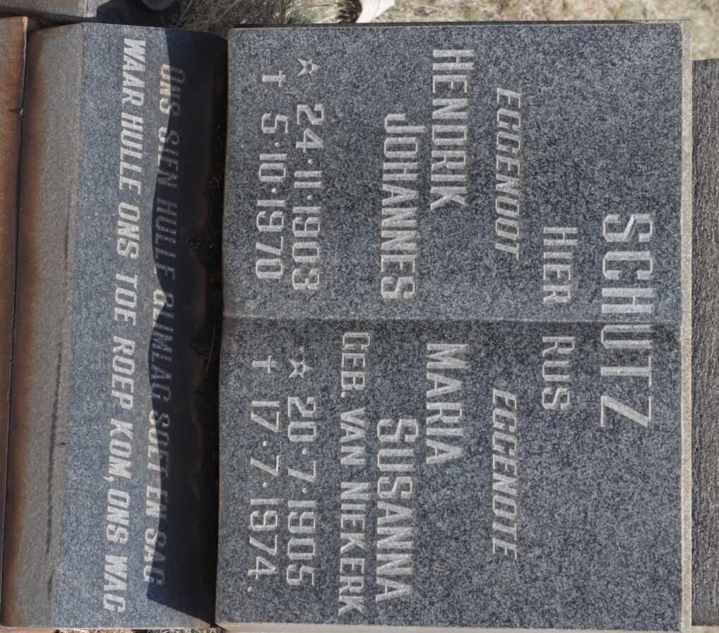 SCHUTZ Hendrik Johannes 1903-1970 &amp; Maria Susanna VAN NIEKERK 1905-1974