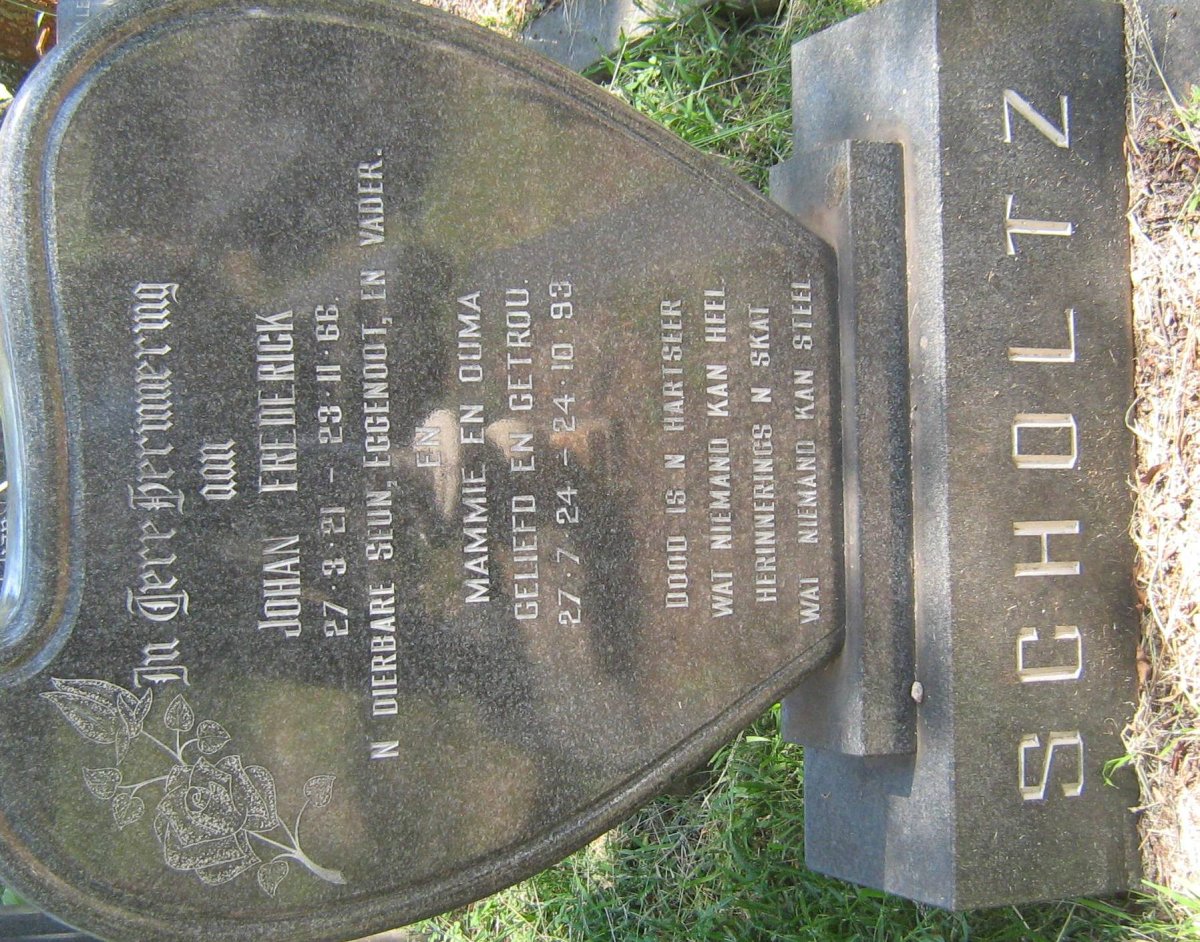 SCHOLTZ Johan Frederick 1921-1966 &amp; Mammie 1924-1993