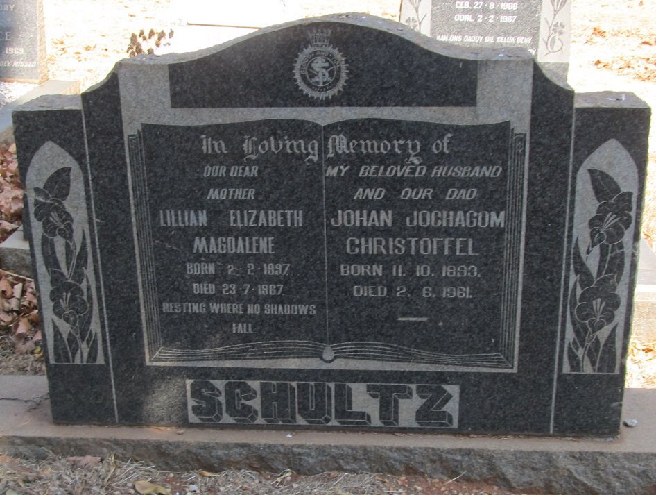 SCHULTZ Johan Jochagom Christoffel 1893-1961 &amp; Lilian Elizabeth Magdalene 1897-1967