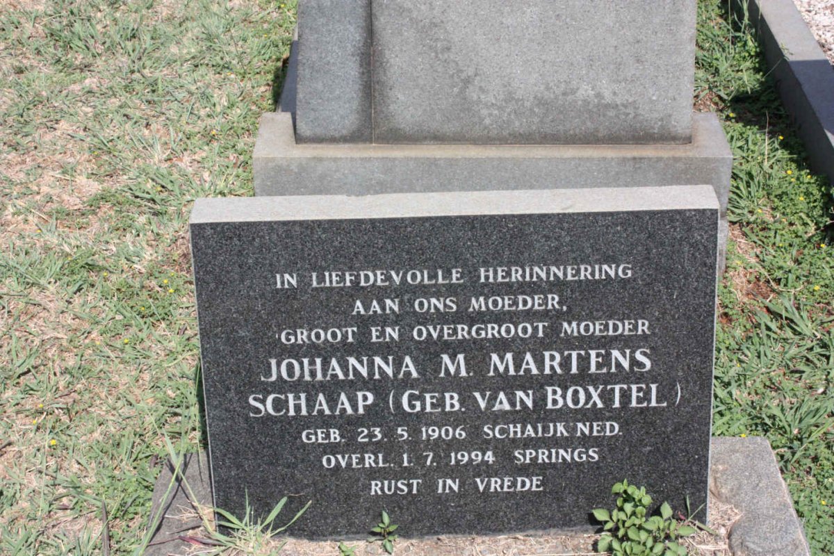 SCHAAP Johanna M., MARTENS nee VAN BOXTEL 1906-1994