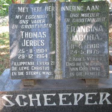 SCHEEPERS Thomas Jerbes 1904-1964 &amp; Francina Jacoba 1906-1975