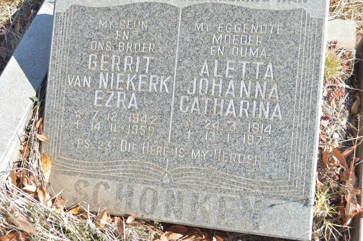 SCHONKEN Gerrit van Niekerk Ezra 1942-1959 &amp; Aletta Johanna Catharina 1914-1973