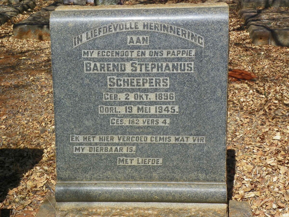 SCHEEPERS Barend Stephanus  1896-1945