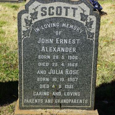 SCOTT John Ernest Alexander 1906-1968 &amp; Julia Rose 1907-1981