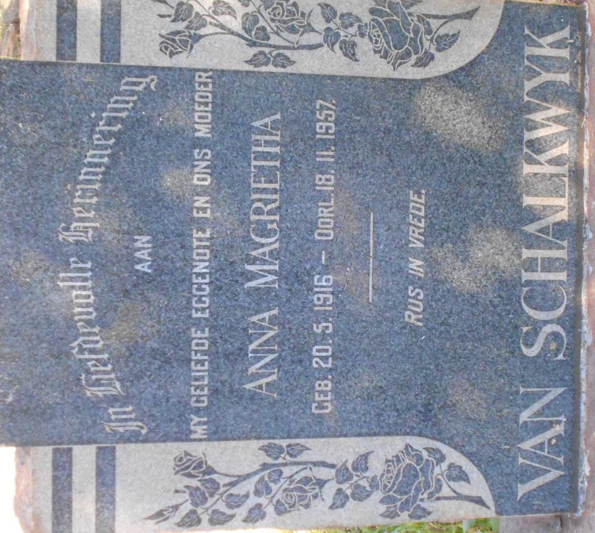 SCHALKWYK Anna Magrietha, van 1916-1957