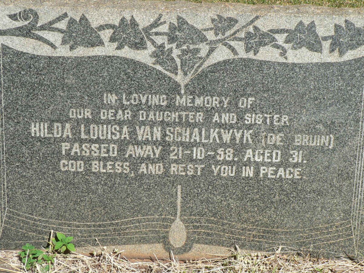 SCHALKWYK Hilda Louisa, van nee DE BRUIN -1958