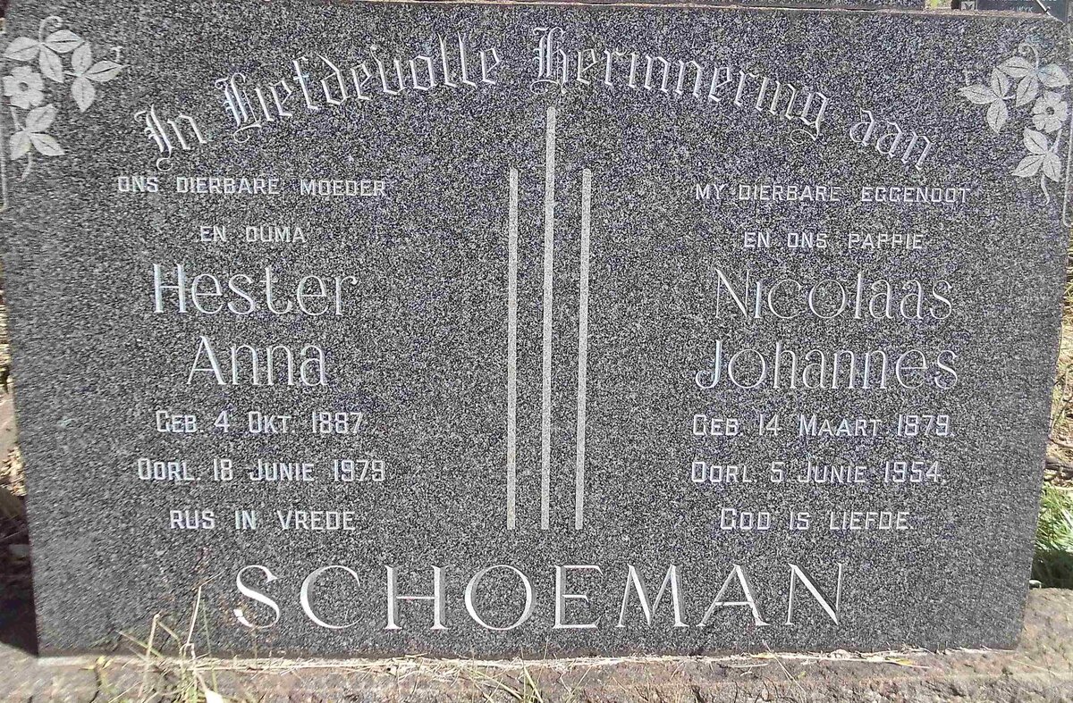 SCHOEMAN Nicolaas Johannes 1879-1954 &amp; Hester Anna 1887-1979