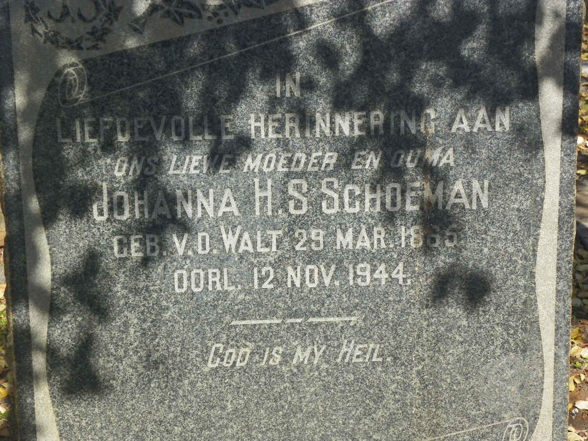 SCHOEMAN Johanna H.S. nee V.D.WALT 1865-1944