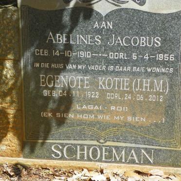 SCHOEMAN Abelines Jacobus 1910-1956 &amp; J.H.M. 1922-2012