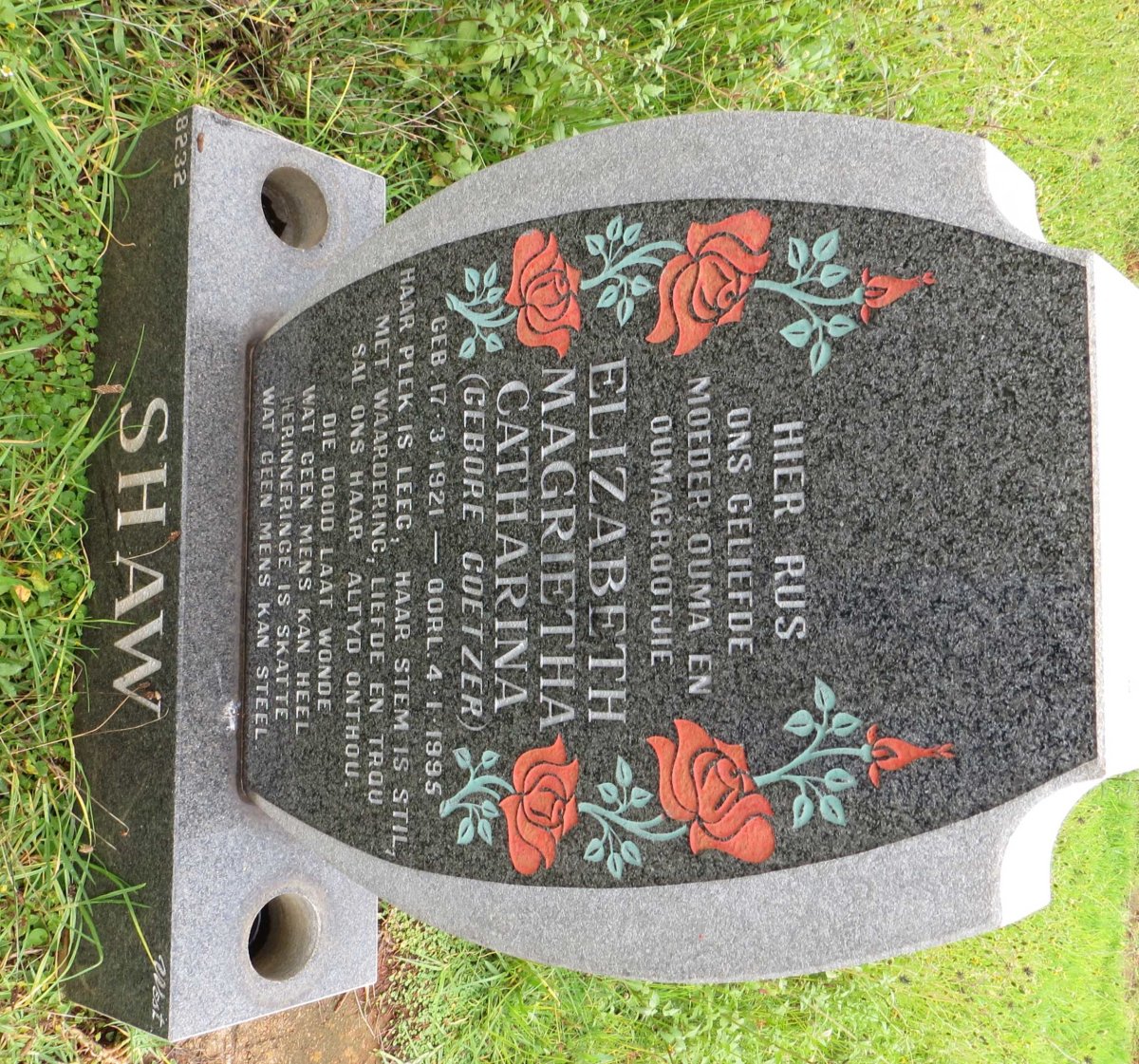 SHAW Elizabeth Magrietha Catharina nee COETZER 1921-1995