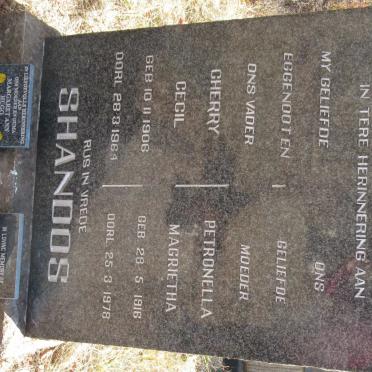 SHANDOS Cherry Cecil 1906-1964 &amp; Petronella Magrietha 1916-1978