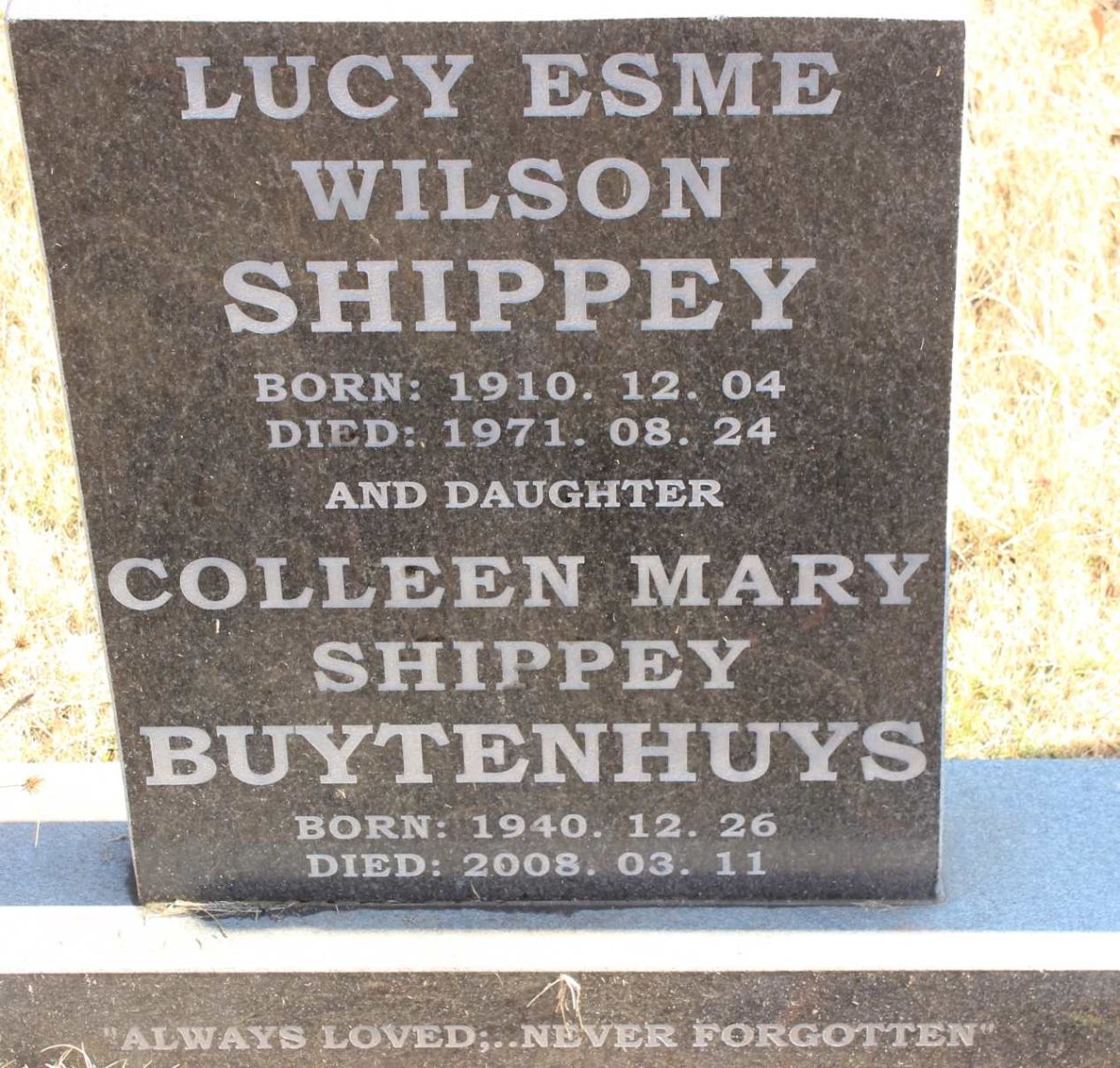 SHIPPEY Lucy Esme Wilson 1910-1971 :: BUYTENHUYS Colleen Mary Shippey 1940-2008