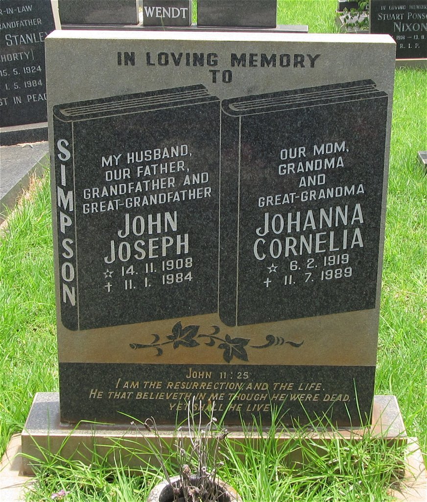 SIMPSON John Joseph 1908-1984 &amp; Johanna Cornelia 1919-1989