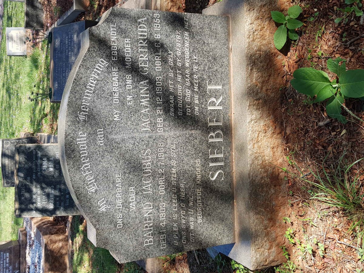 SIEBERT Barend Jacobus 1903-1968 &amp; Jacamina Gertruida 1903-1959