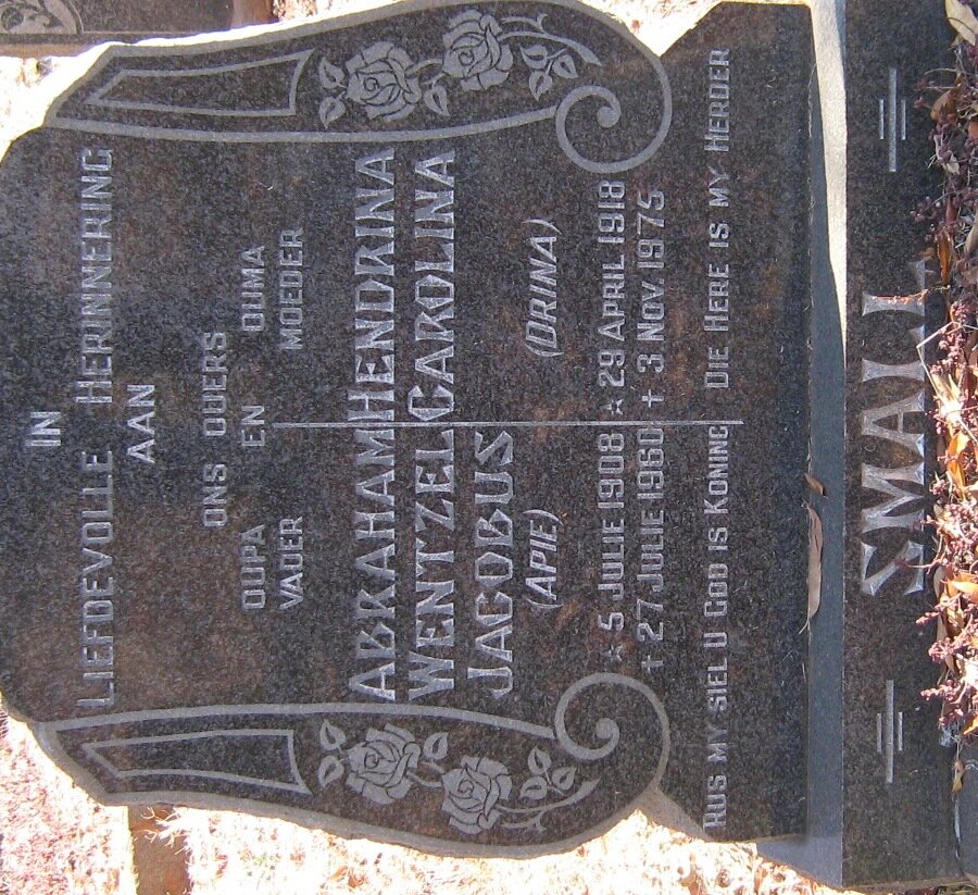 SMALL Abraham Wentzel Jacobus 1908-1960 &amp; Hendrina Carolina 1918-1975