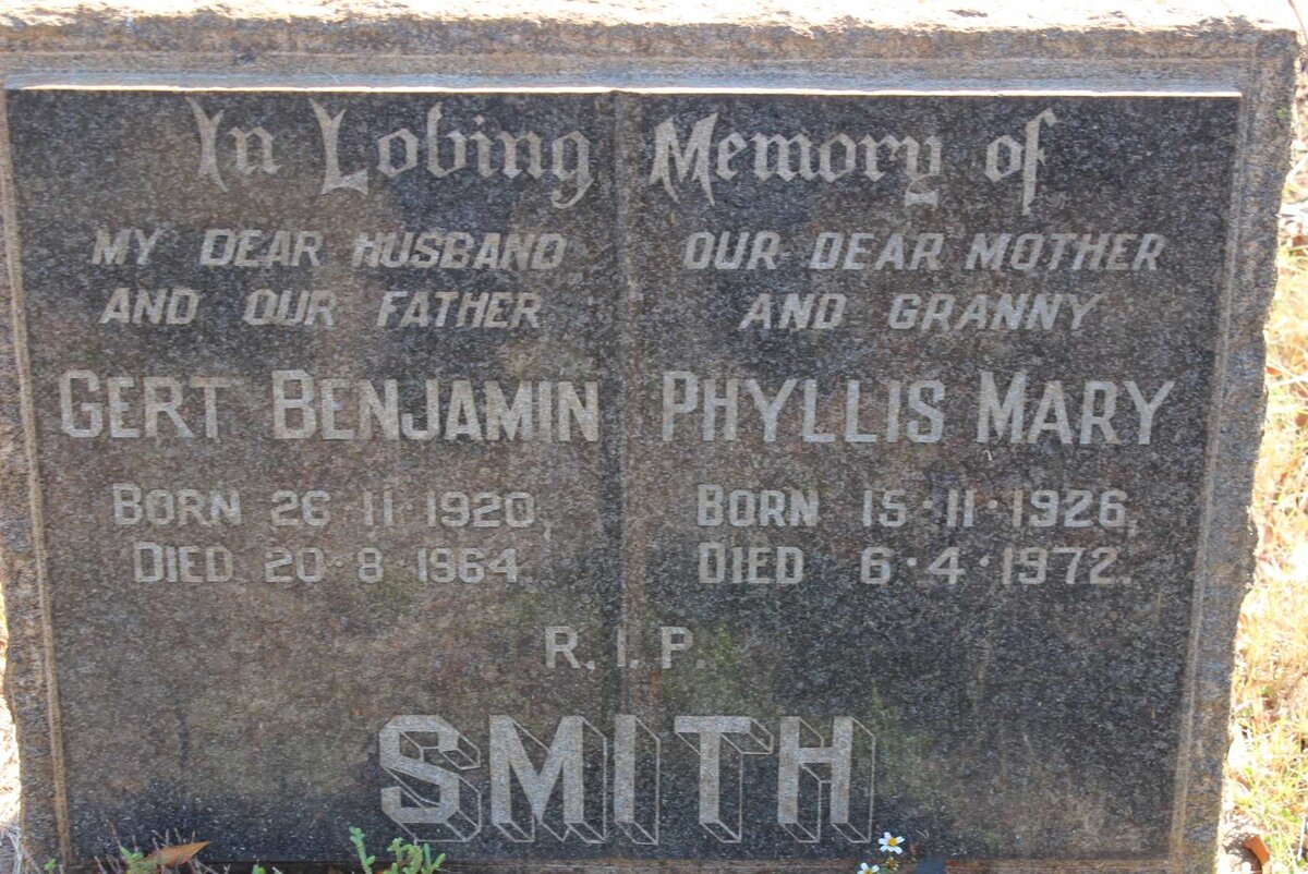 SMITH Gert Benjamin 1920-1964 &amp; Phyllis Mary 1926-1972