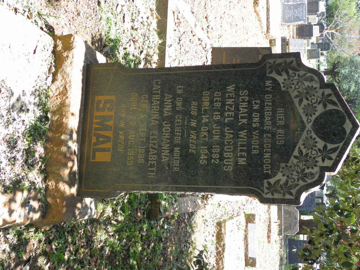 SMAL Schalk Willem Wenzel Jacobus 1882-1945 &amp; Anna Johanna Catharina Elizabeth 1888-1959 :: SMAL Andries 1928-1989