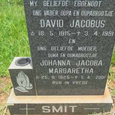 SMIT David Jacobus 1915-1991 &amp; Johanna Jacoba Margaretha 1925-2001