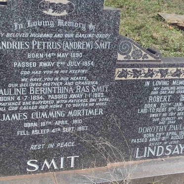 SMIT Andries Petrus 1890-1954 &amp; Pauline Berinthina Ras 1894-1983 :: SMIT James Cumming Mortimer 1910-1967
