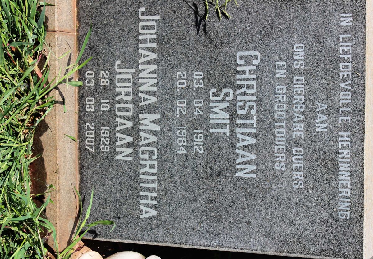 SMIT Christiaan 1912-1984 &amp; Johanna Magritha JORDAAN 1929-2007