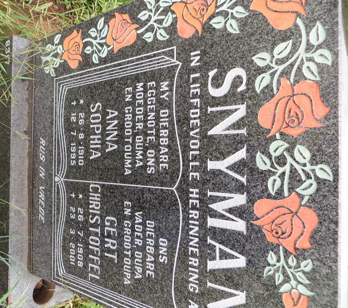SNYMAN Gert Christoffel 1908-2001 &amp; Anna Sophia 1910-1995