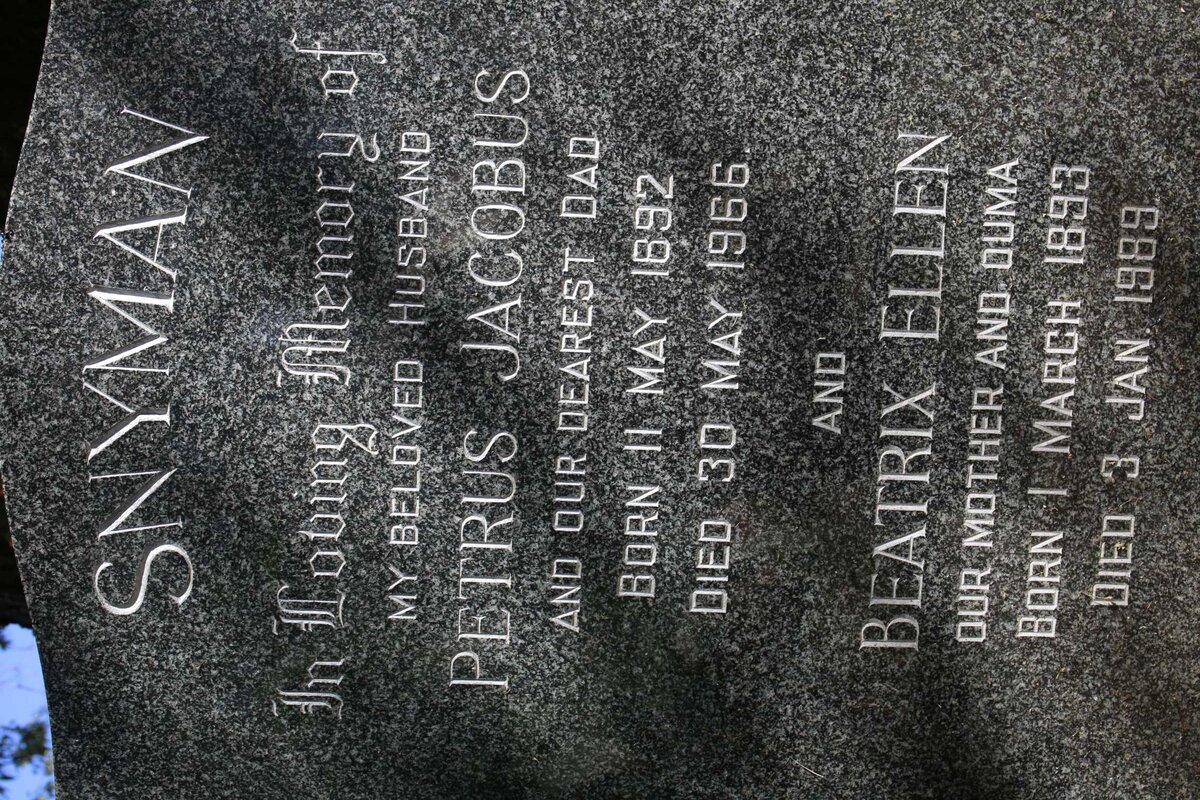 SNYMAN Petrus Jacobus 1892-1966 &amp; Beatrix Ellen 1893-1989