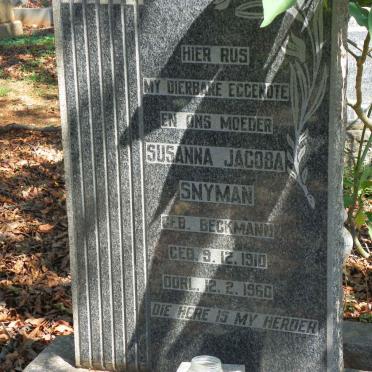 SNYMAN Susanna Jacoba nee BECKMANN 1910-1960
