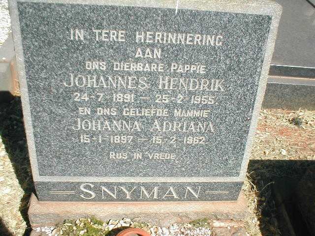 SNYMAN Johannes Hendrik 1891-1955 &amp; Johanna Adriana 1897-1962
