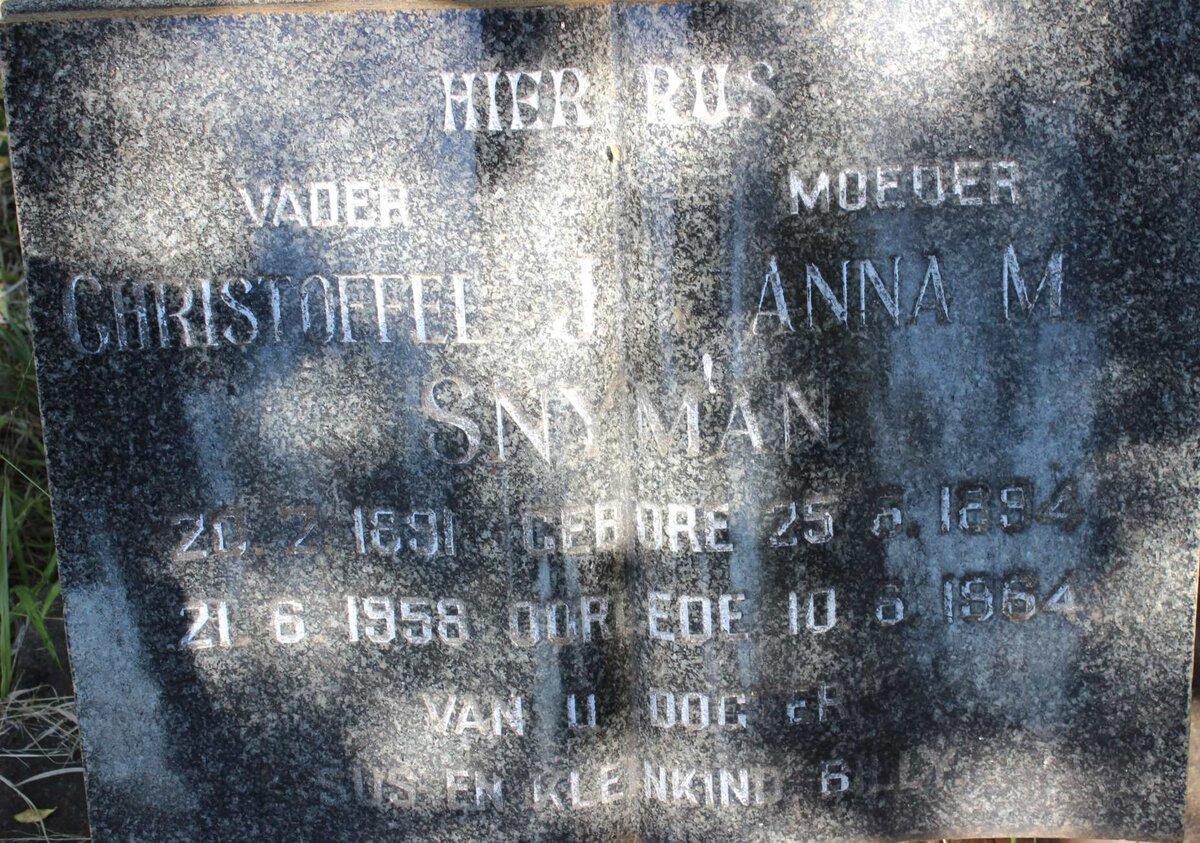 SNYMAN Christoffel J. 1891-1958 &amp; Anna M. 1894-1964