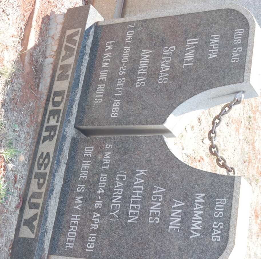 SPUY Daniel Servaas Andreas, van der 1900-1969 &amp; Anne Agnes Kathleen CARNEY 1904-1991