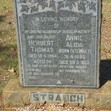STRAUCH Herbert Thomas -1944 &amp; Annie Alida V.D. WALT 1890-1952