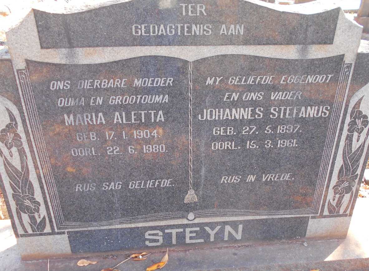 STEYN Johannes Stefanus 1897-1961 &amp; Maria Aletta 1904-1980
