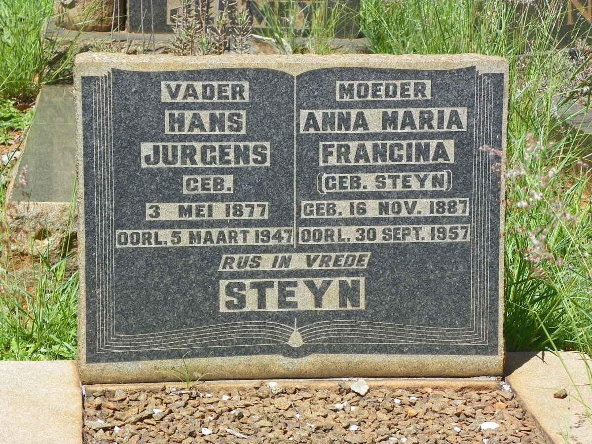 STEYN Hans Jurgens 1877-1947 &amp; Anna Maria Francina STEYN 1887-1957
