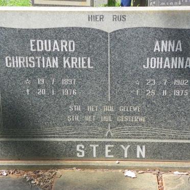 STEYN Eduard Christian Kriel 1897-1976 &amp; Anna Johanna 1902-1975