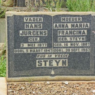 STEYN Hans Jurgens 1877-1947 &amp; Anna Maria Francina STEYN 1887-1957