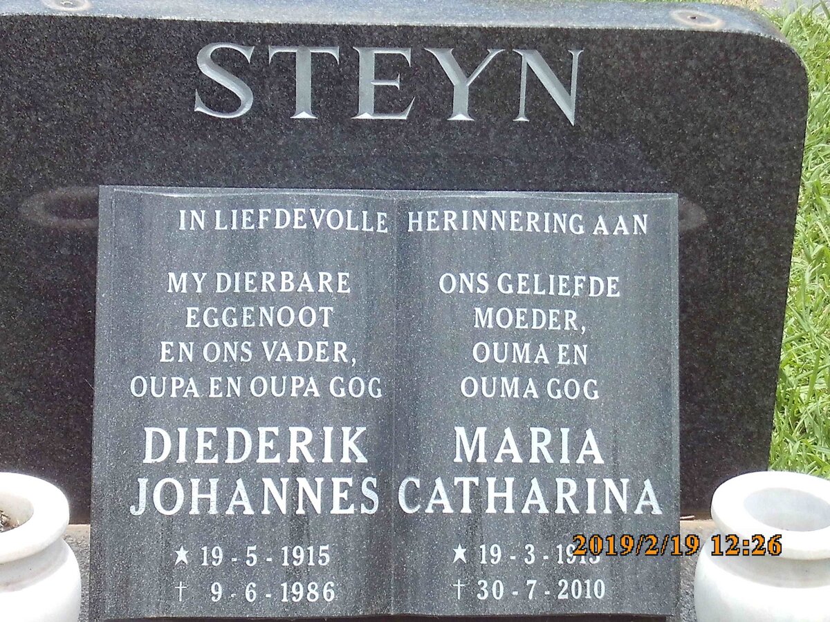 STEYN Diederik Johannes 1915-1986 &amp; Maria Catharina 1913-2010