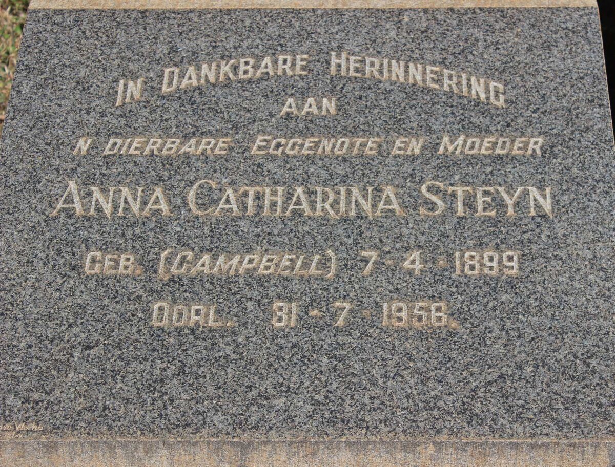 STEYN Anna Catharina nee CAMPBELL 1899-1956