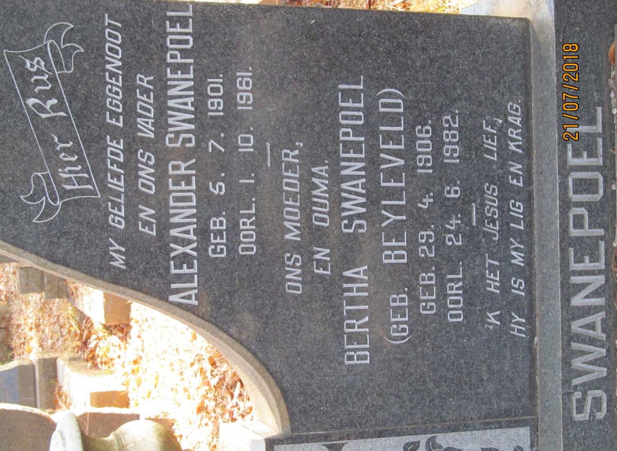 SWANEPOEL Alexander 1901-1961 &amp; Bertha BEYLEVELD 1906-1982
