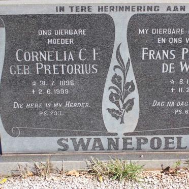 SWANEPOEL Frans Petrus de Waal 1899-1954 &amp; Cornelia C.F. PRETORIUS 1898-1999