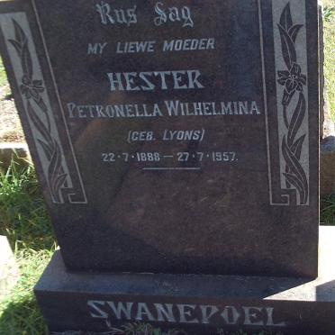 SWANEPOEL Hester Petronella Wilhelmina nee LYONS 1888-1957